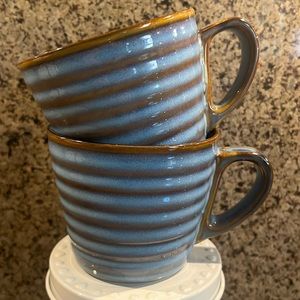 Starbucks Blue Brown Striped Stoneware Blue Mugs
